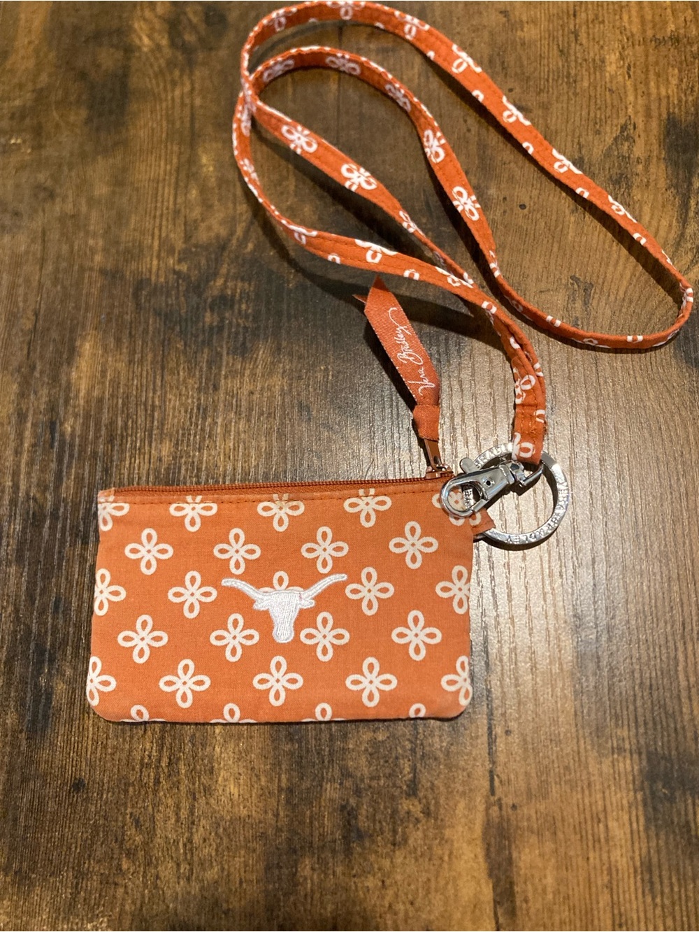 Vera Bradley Orange Floral Longhorn Lanyard Card Holder